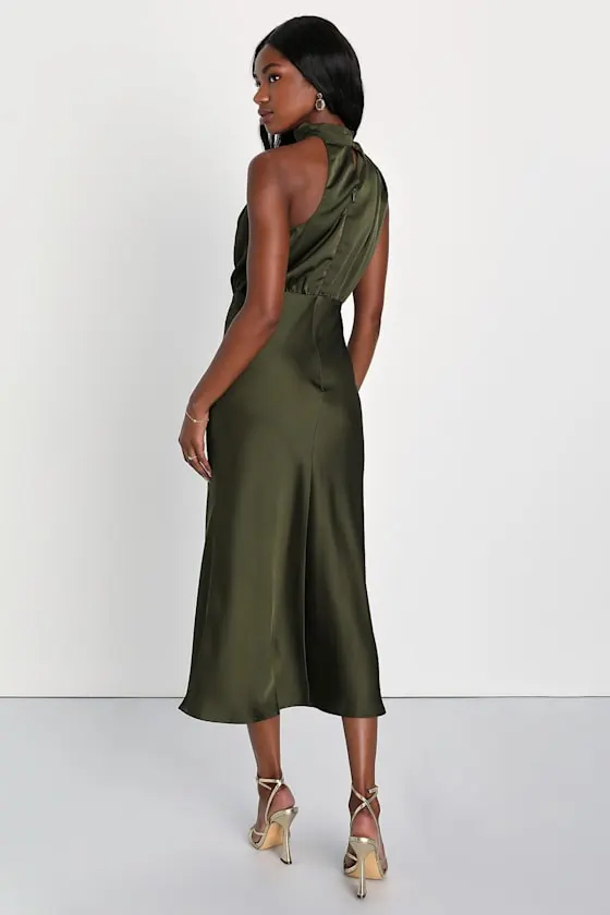 Distinctive Charm Red Orange Satin Asymmetrical Midi Dress