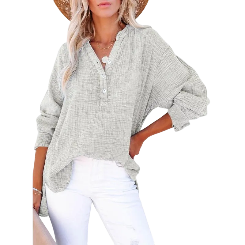 Women's Casual Button V Neck Long Sleeve