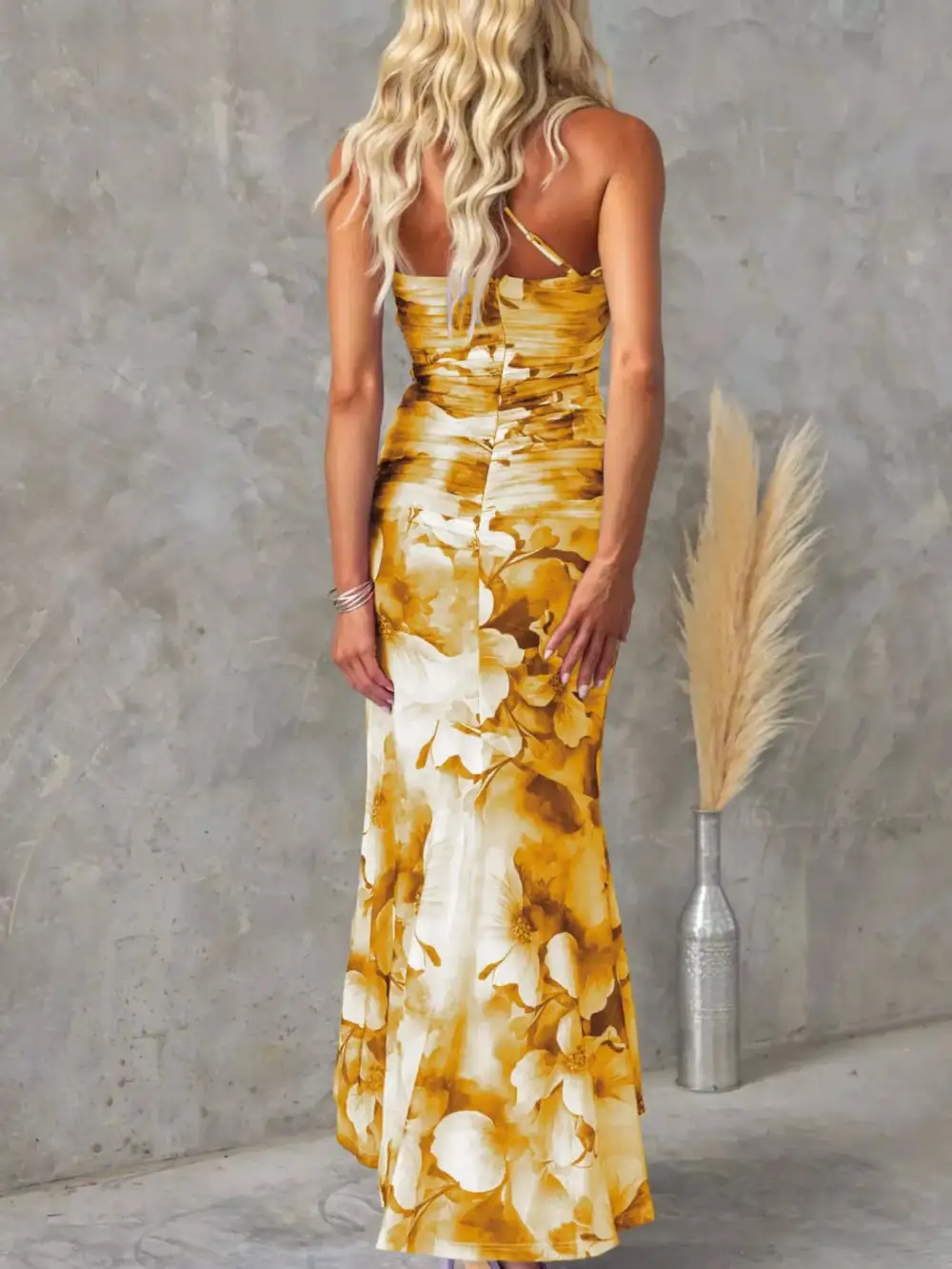 Floral Printed Ruched Maxi Dress