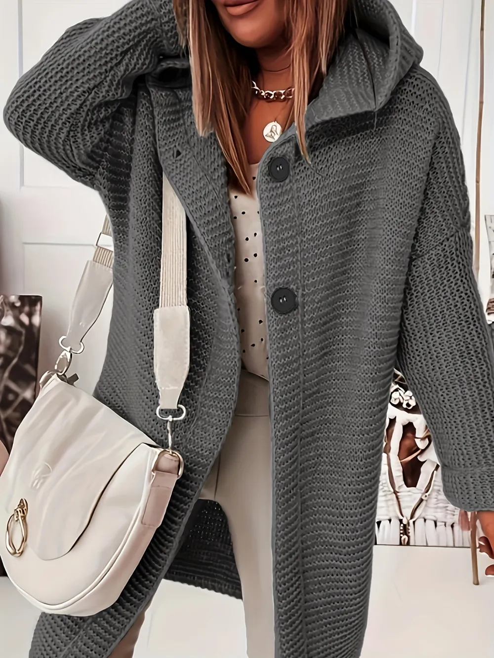 50% OFF Plus Size Casual Cardigan, Women's Plus Solid Button Up Long Sleeve Hoodie Cardigan