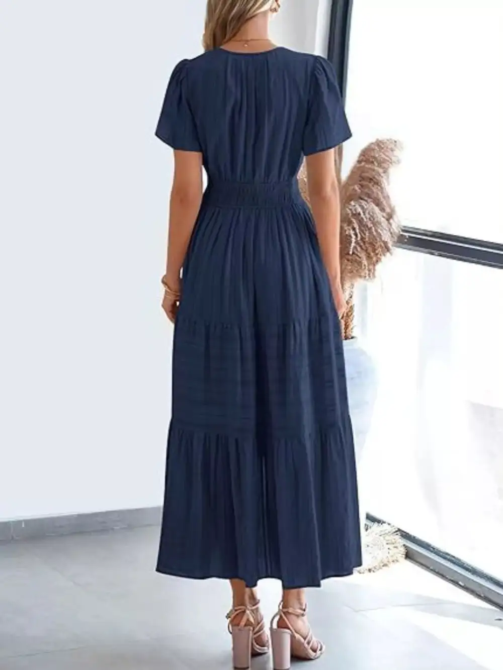 Full Size Short Sleeve Tiered Midi Dress Plus Size