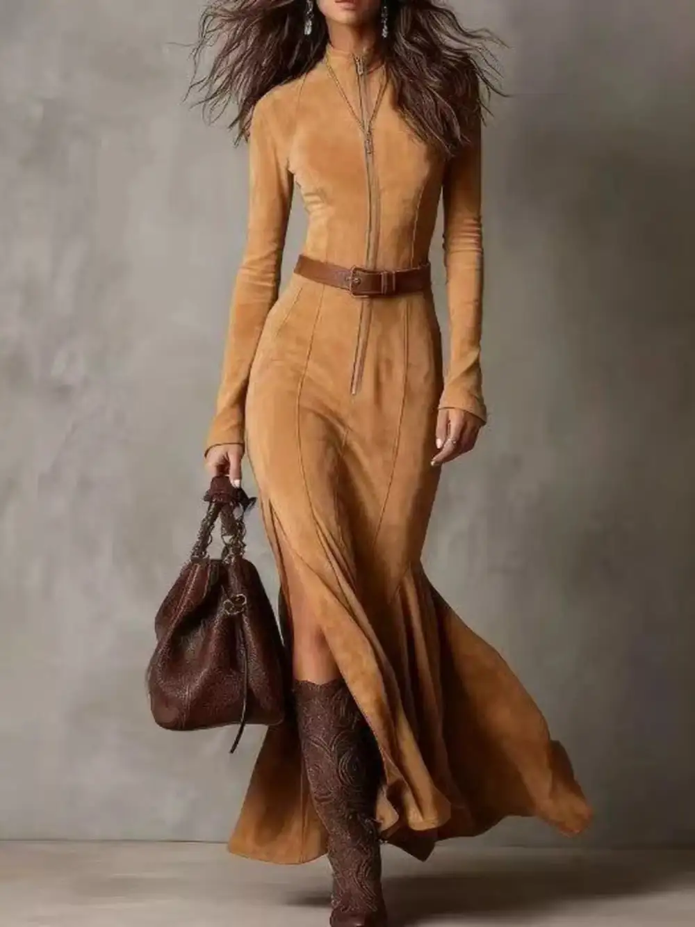 Zip Front Slit Maxi Dress