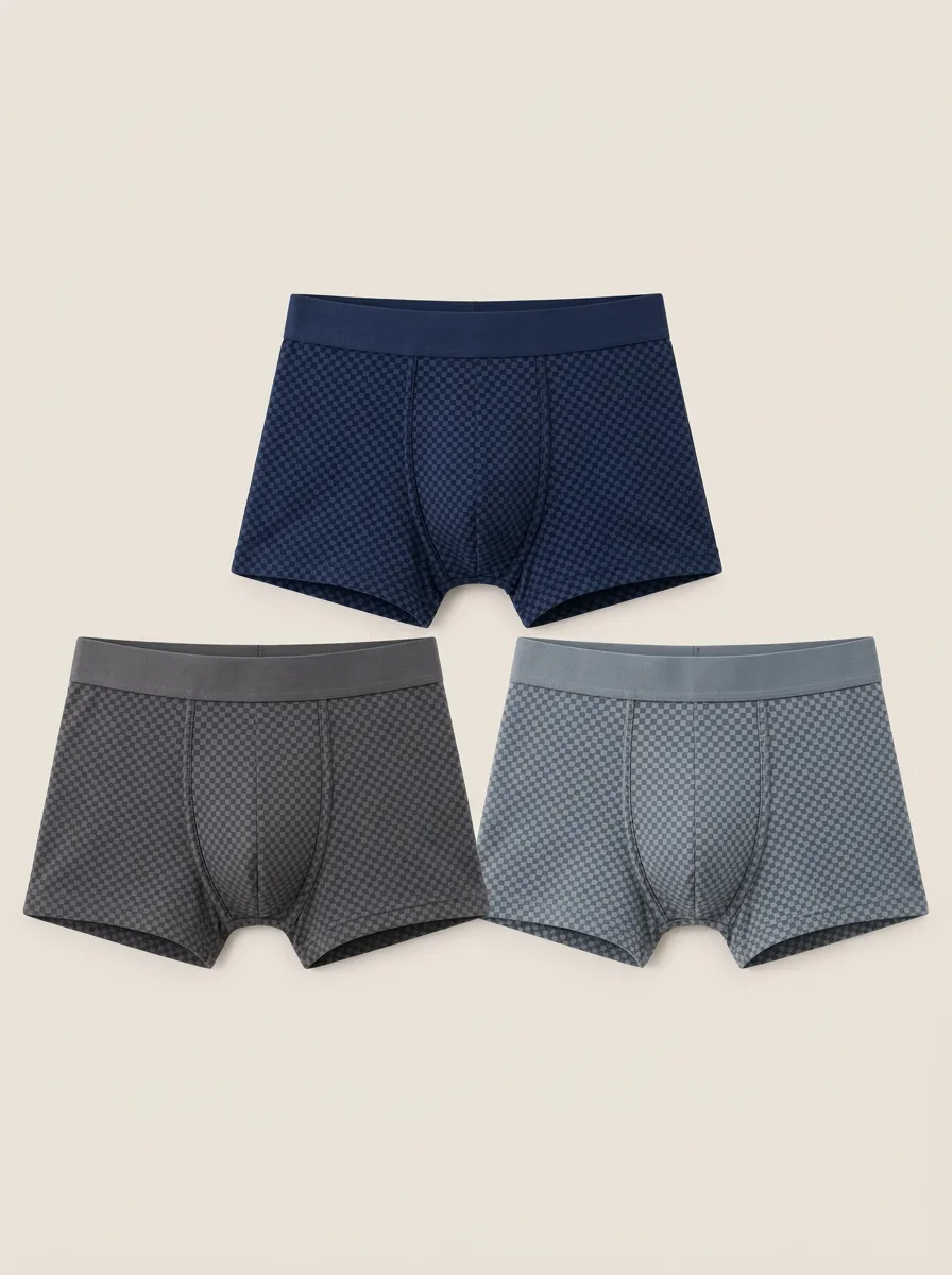Men's Navy Checkered Boxer Briefs 3-Pack