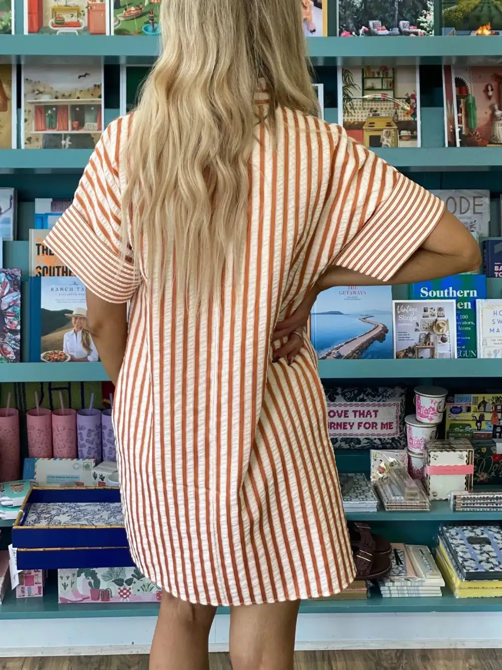 Striped V Neck Mini Dress