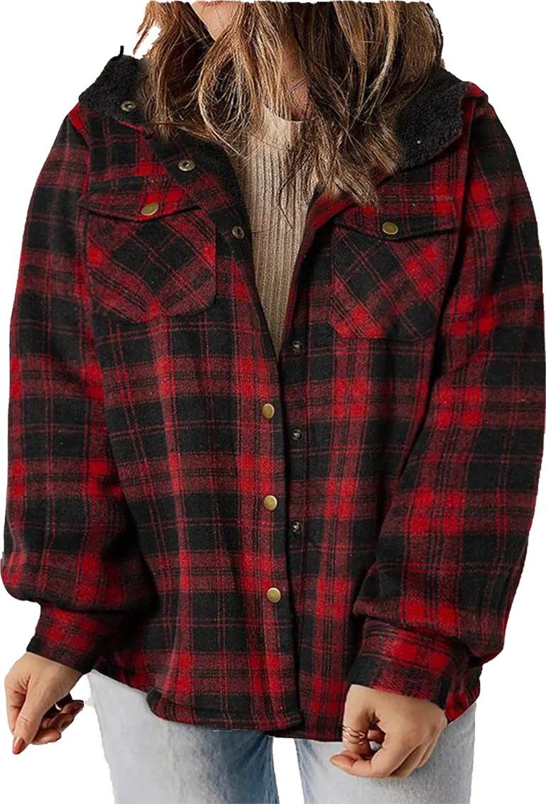 🧥 Plus Size Plaid Fuzzy Hooded Coat – Cozy, Confident & Made for Every Curve