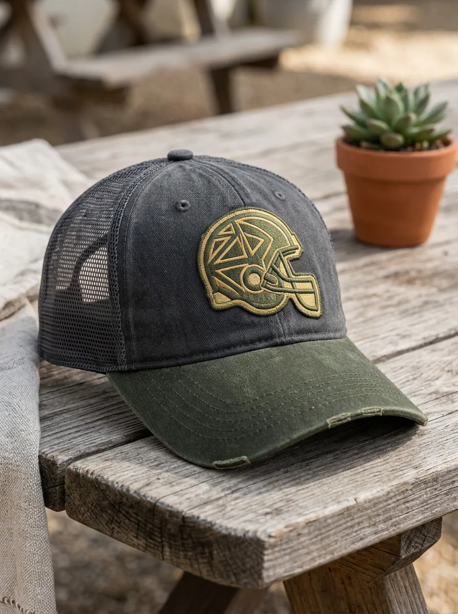 Men's Football Fan Geometric Helmet Embroidered Mesh Cap