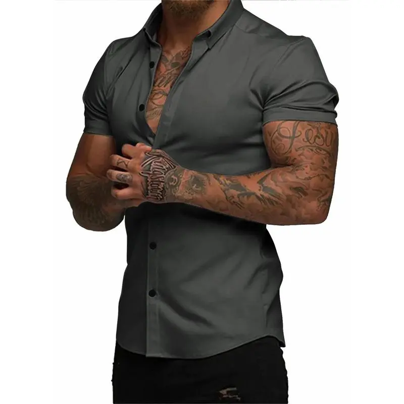 Men's Muscle Fit Dress Shirts Casual Button Down Shirt Short Sleeve Wrinkle-Free Shirts