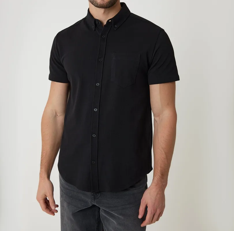 Black Textured Knit Short-Sleeve Shirt