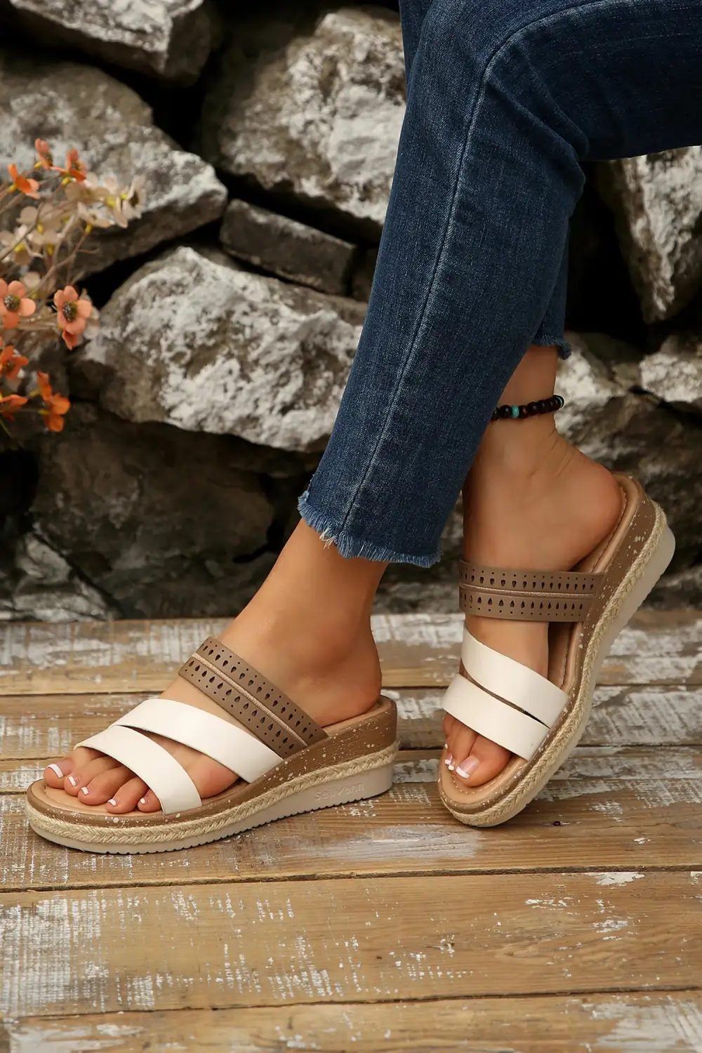 Colorblock Strappy Cutout Wedge Sandals