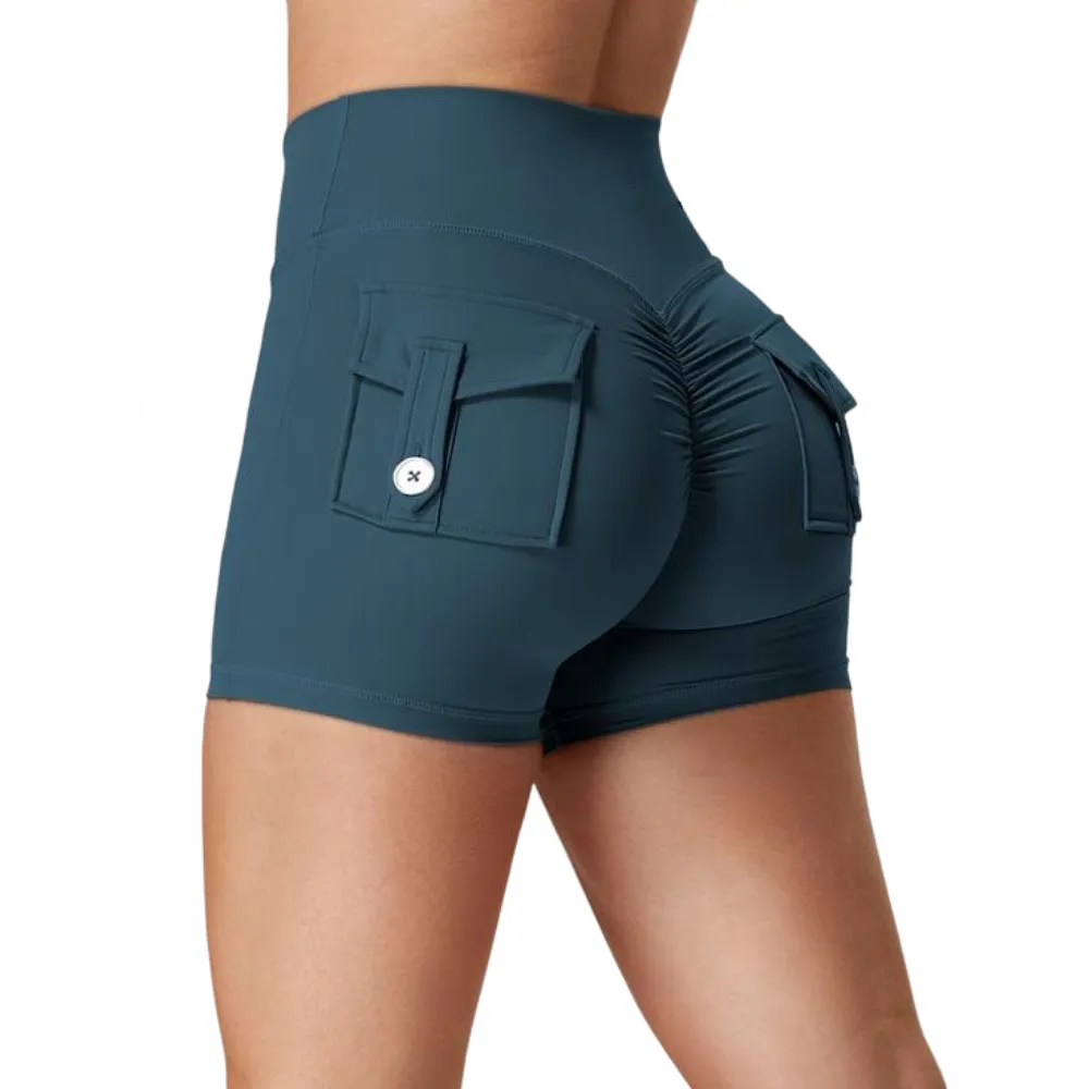 Scrunch Workout Shorts with Pockets Charm Gym Biker Shorts for Women High Waisted Yoga Booty Shorts elastic athletic
