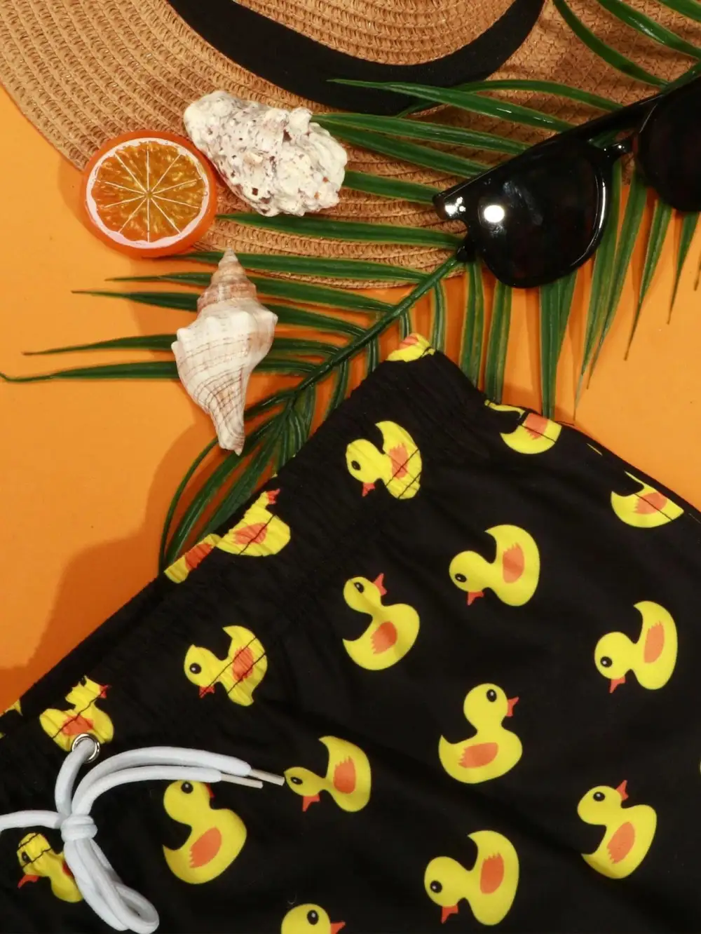 Men's Duck Print Drawstring Swim Trunks