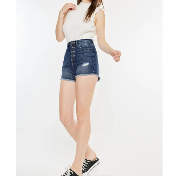 Raw Hem Button Fly Denim Shorts