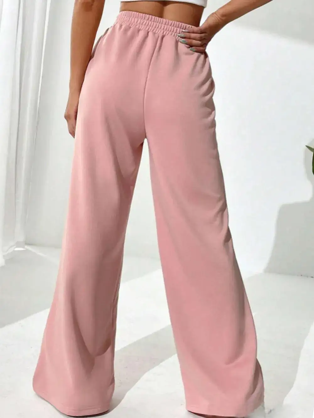 Gathered High Waist Wide Leg Pants