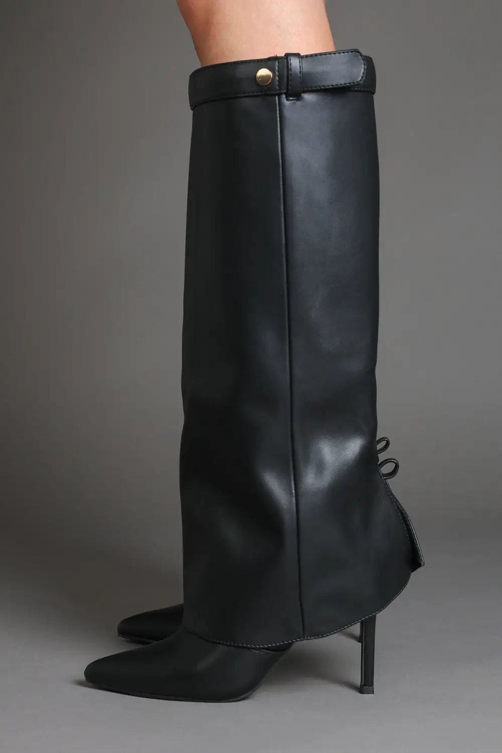 Western Inspired Stiletto Slouch Fold-Over Pointed Toe Knee High Boots
