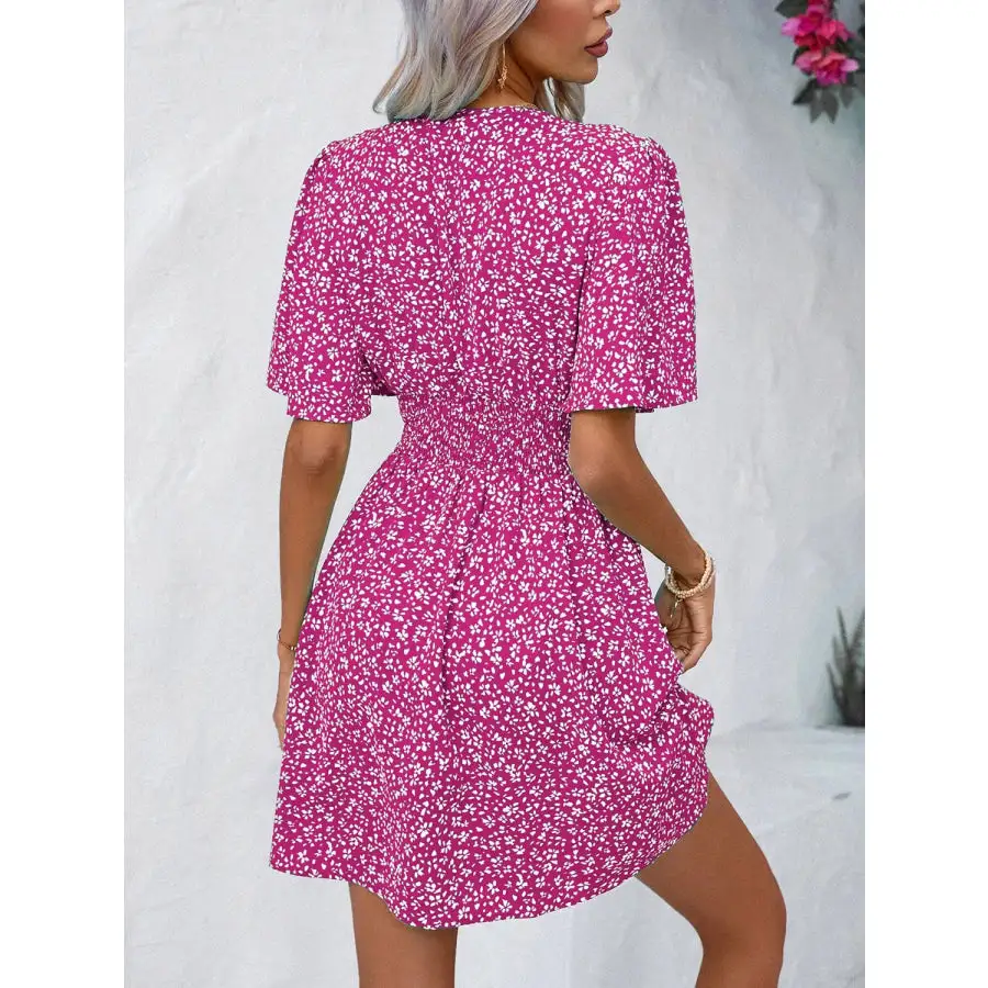 Printed V-neck Half Sleeve Mini Dress