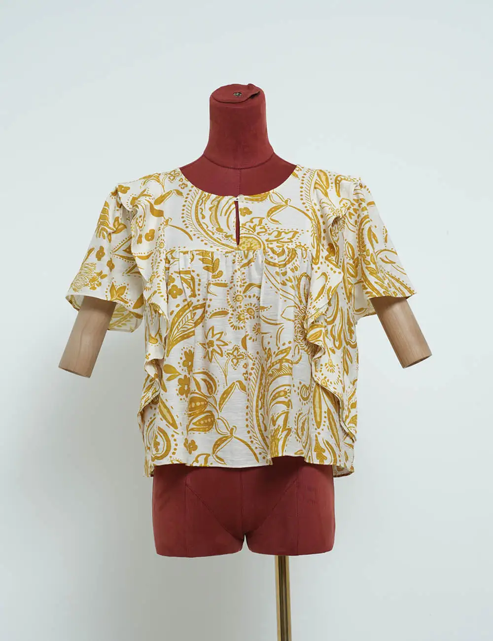 Paisley Round Neck Short Sleeves Babydoll Blouse