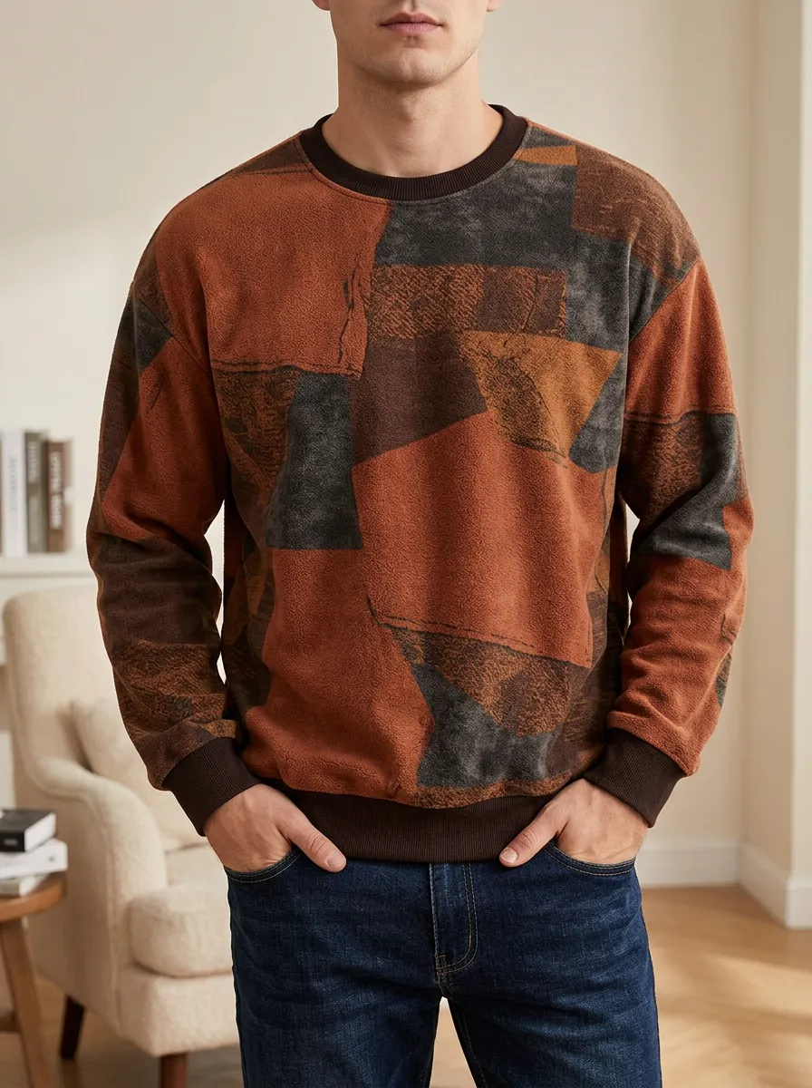 Men's Rust and Geometric Print Sweatshirt