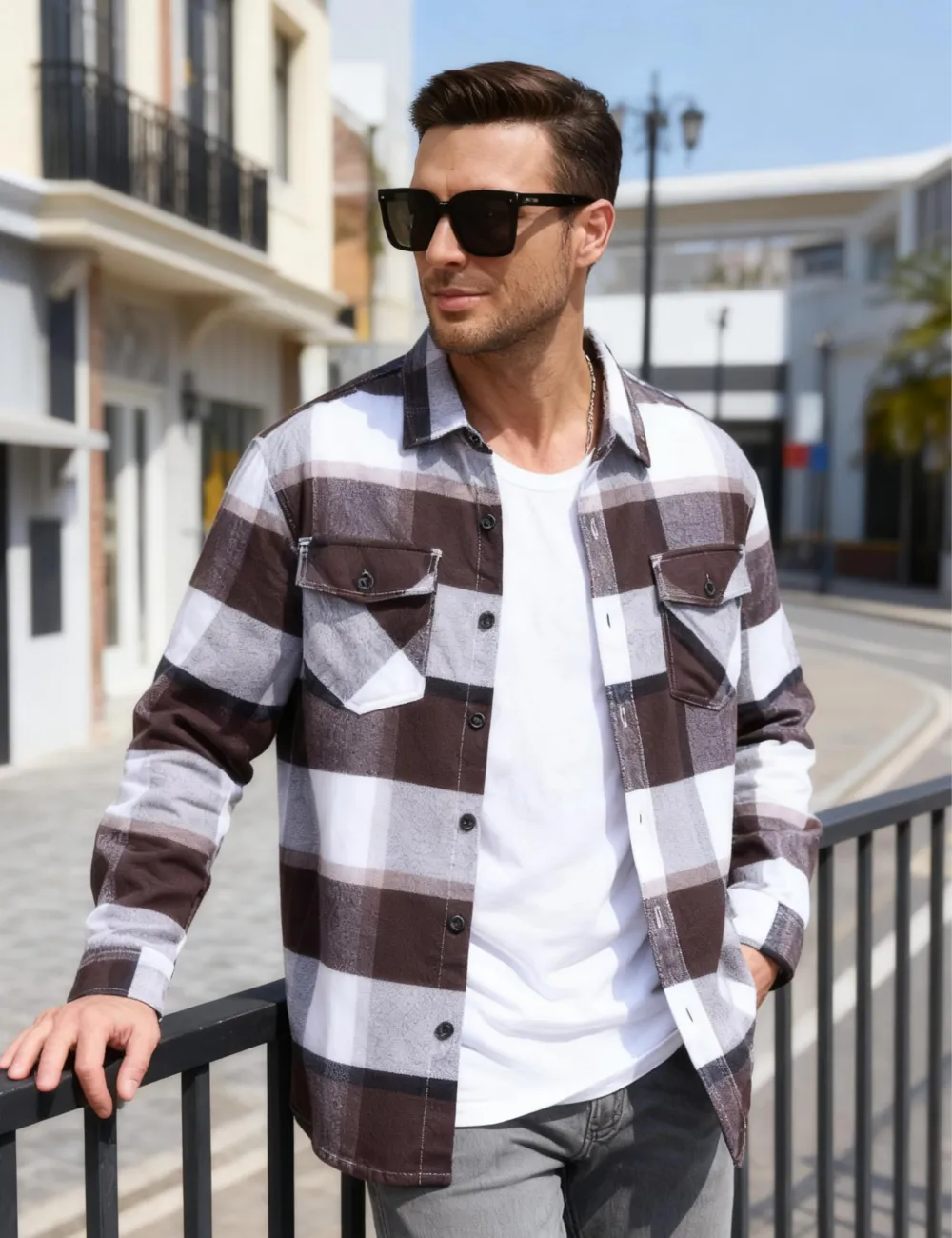 Men's Flannel Shirts Brushed Fleece Flannel Shirts Jacket