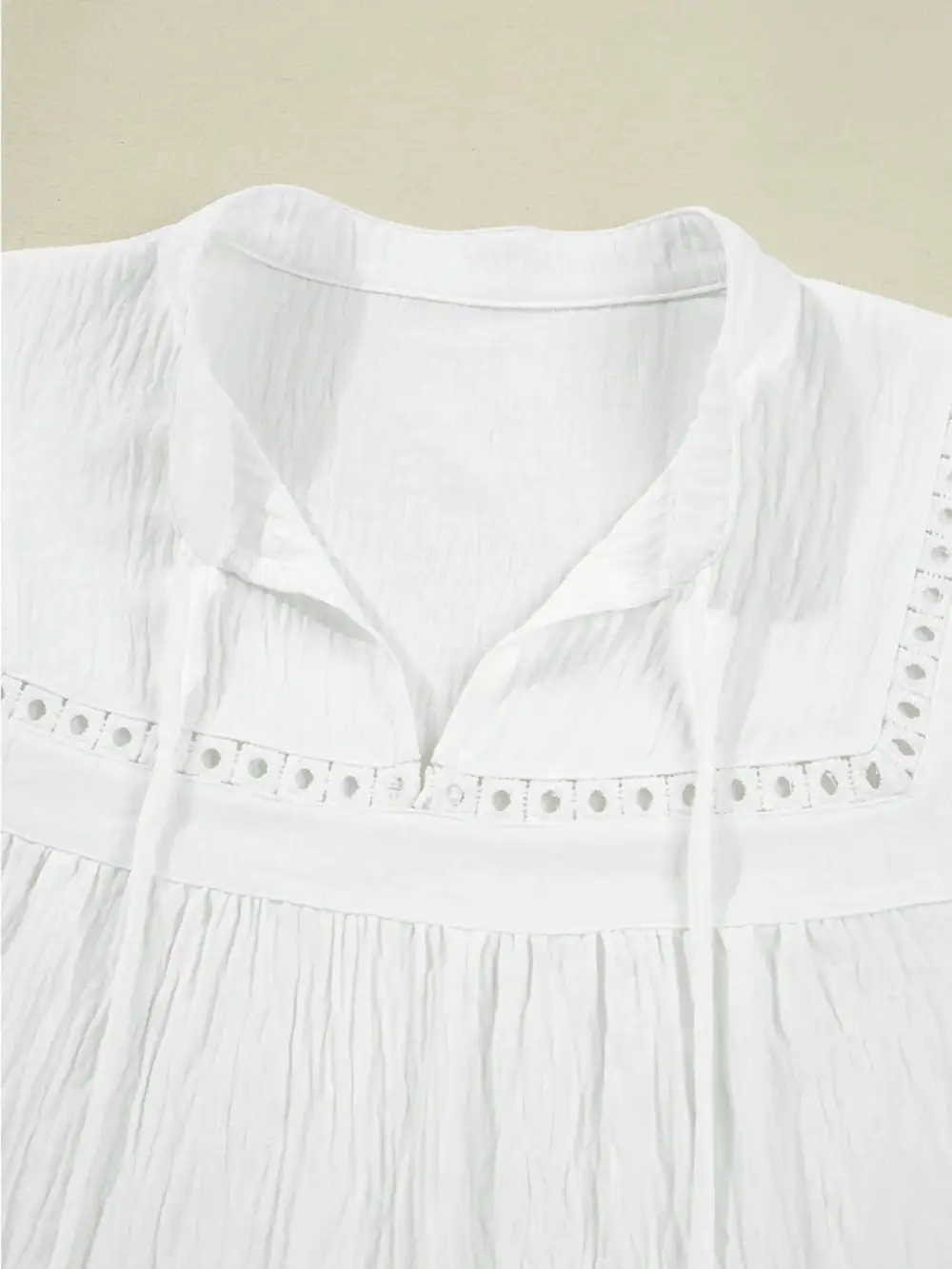 Drawstring Puff Sleeve Tie Neck Blouse