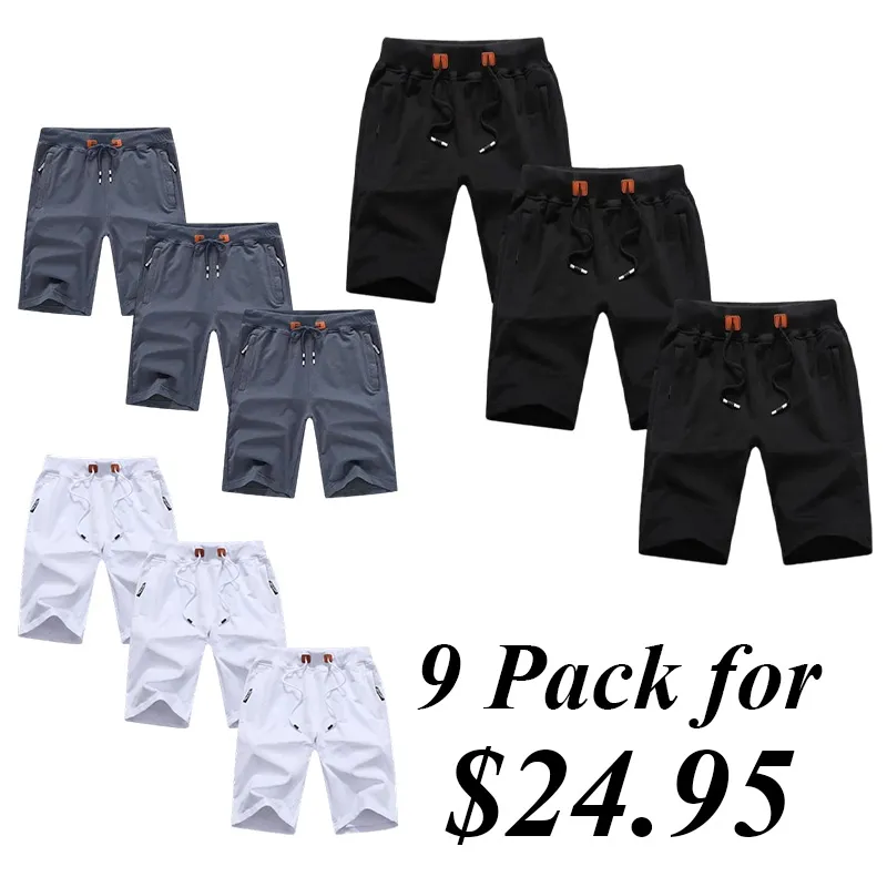 9PACK-Men'S Summer Casual Shorts With Zipper Pockets