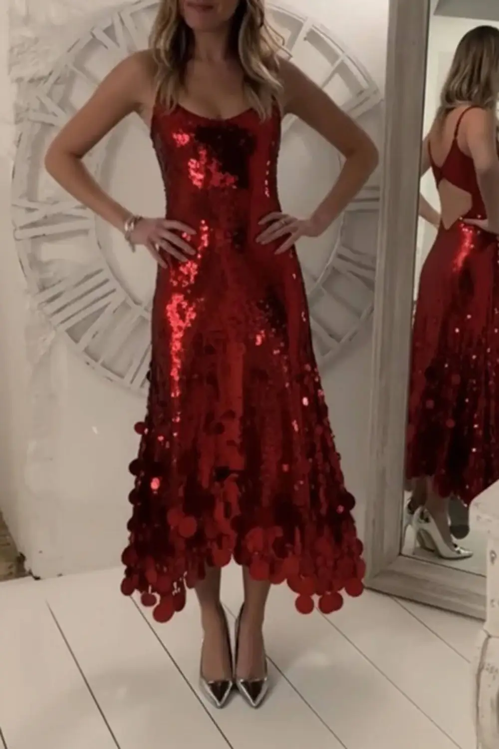 Tips Sequin Irregular Round Maxi Gown