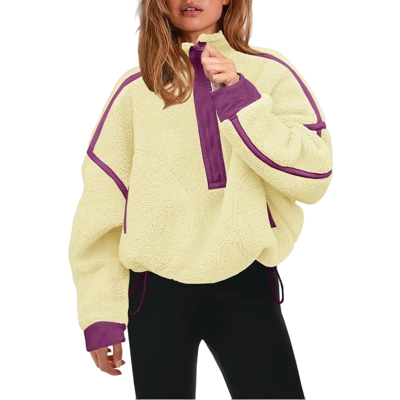Women’s Half Zip Sherpa Fleece Pullover Soft Oversized Sweatshirt