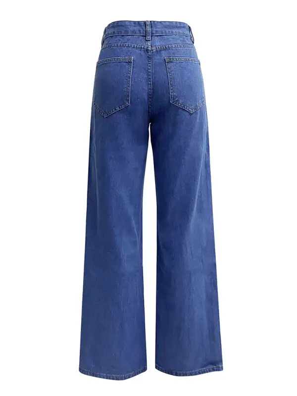 High Waist Straight Leg Washed Denim Jeans