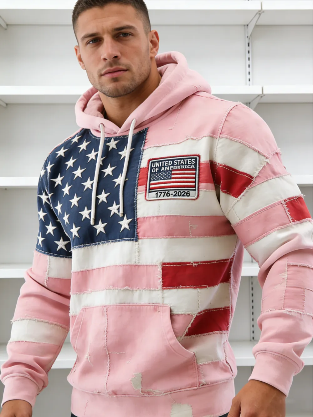 USA 250Th Anniversary ✦ Final Clearance Sale UNITED STATES OF AMERICA Flag Pattern Patchwork Hooded Sweatshirt