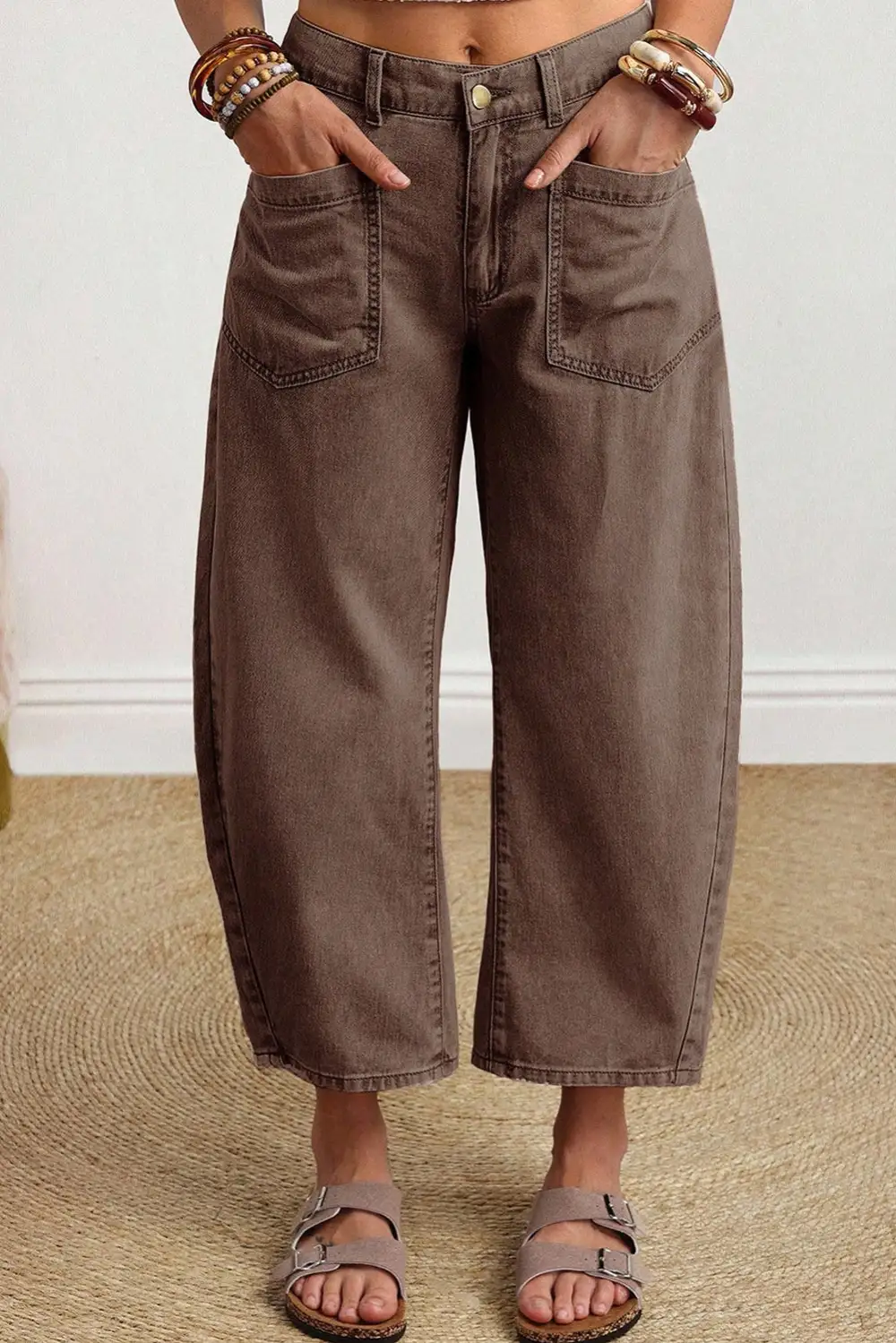 Barrel Leg Pocketed Denim Jeans