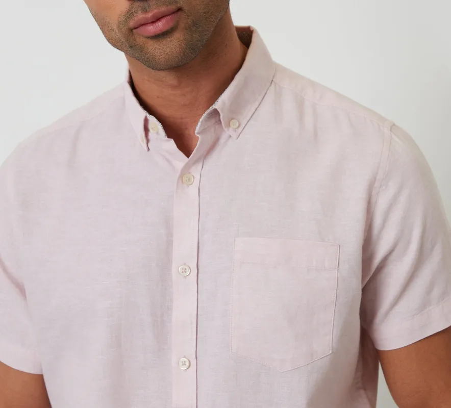 Pink Short-Sleeve Linen-Blend Shirt