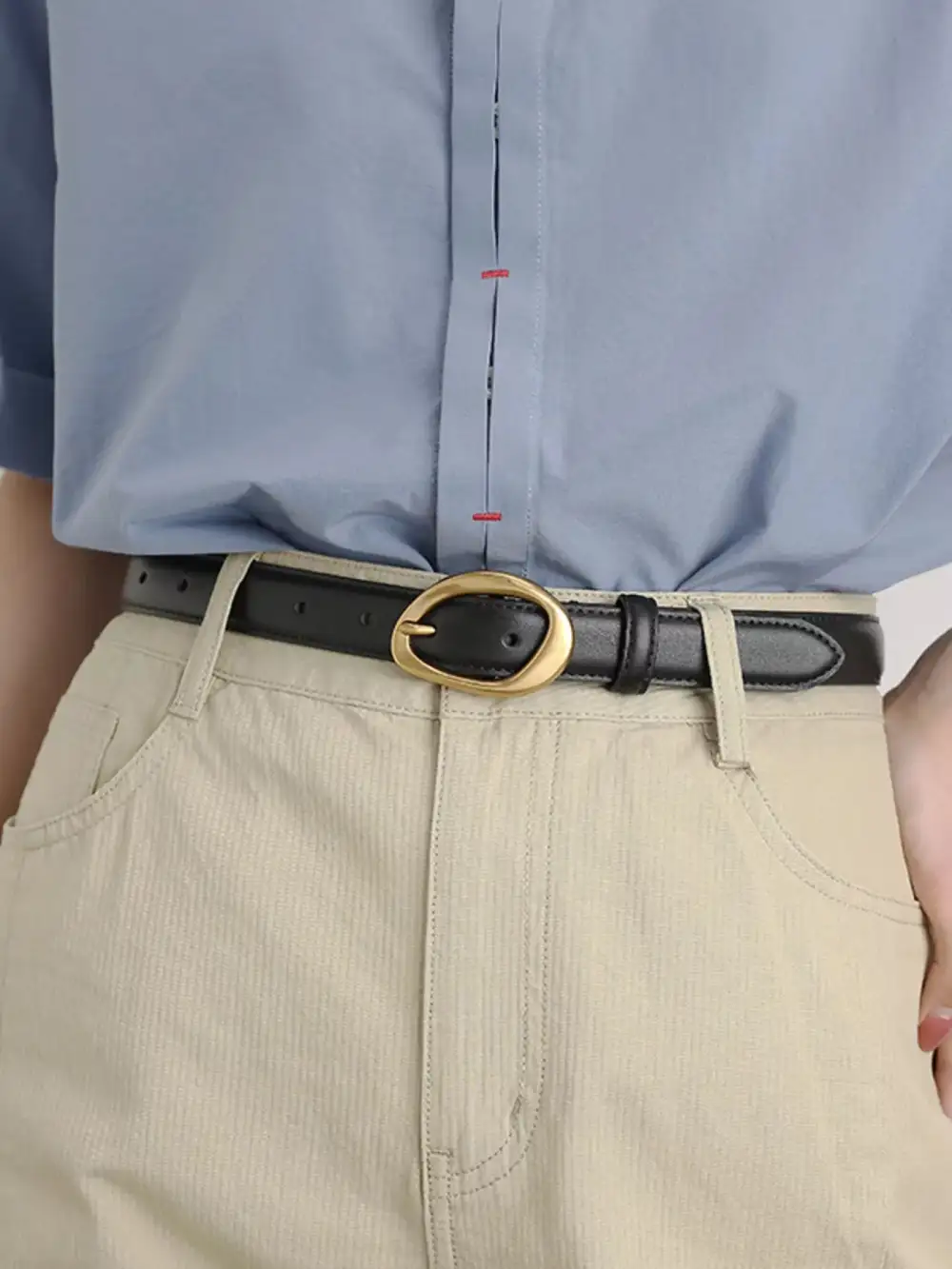 Modern Golden Buckle Leather Belt