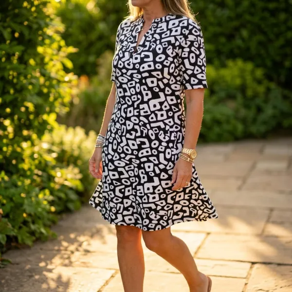 V Neck Printed Breezy Midi Dress