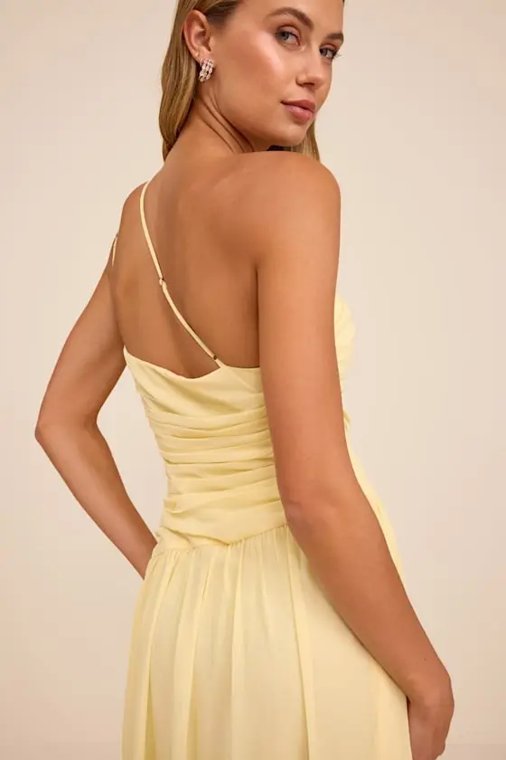 Marcela Navy Blue Ruched One-Shoulder Maxi Dress