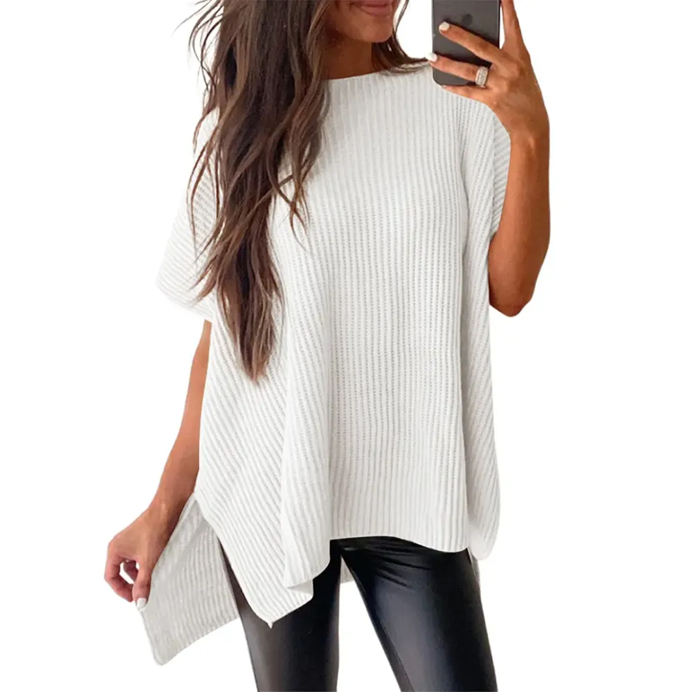 Women's loose-neckline short-sleeved sweater