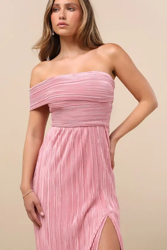 Poised Performance Fuchsia Plisse One-Shoulder Maxi Dress