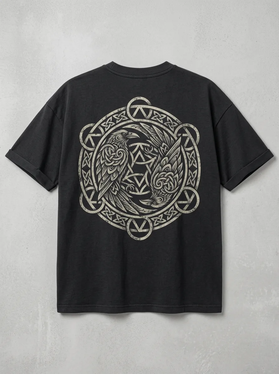 Men's Raven Drop-Shoulder Crew-Neck Short-Sleeve Back-Graphic T-Shirt