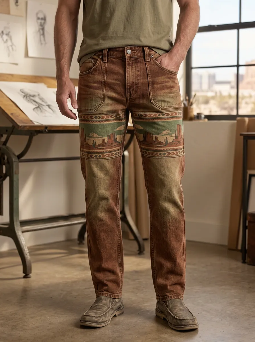 Men's Western Desert Landscape Cactus Printed Pants