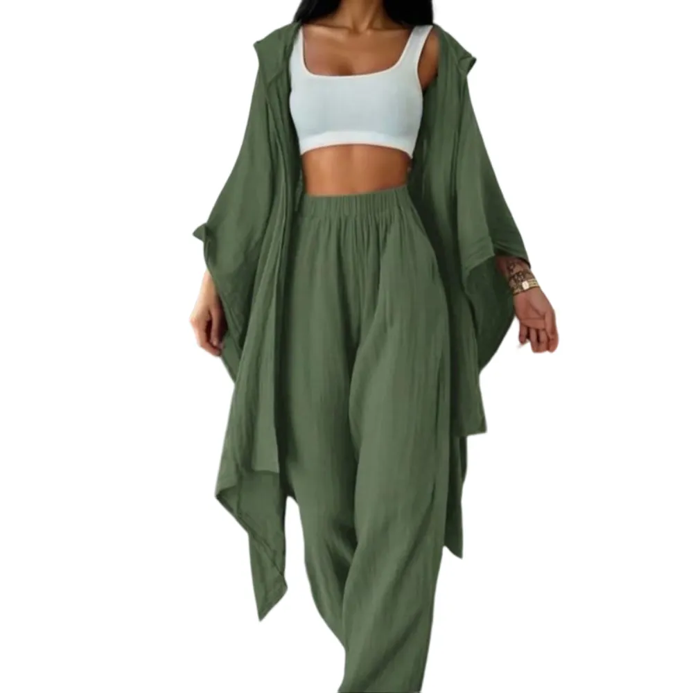 Women's Two-Piece Casual Set, Wide-Leg Pants & Loose-Fit Cardigan Jacket