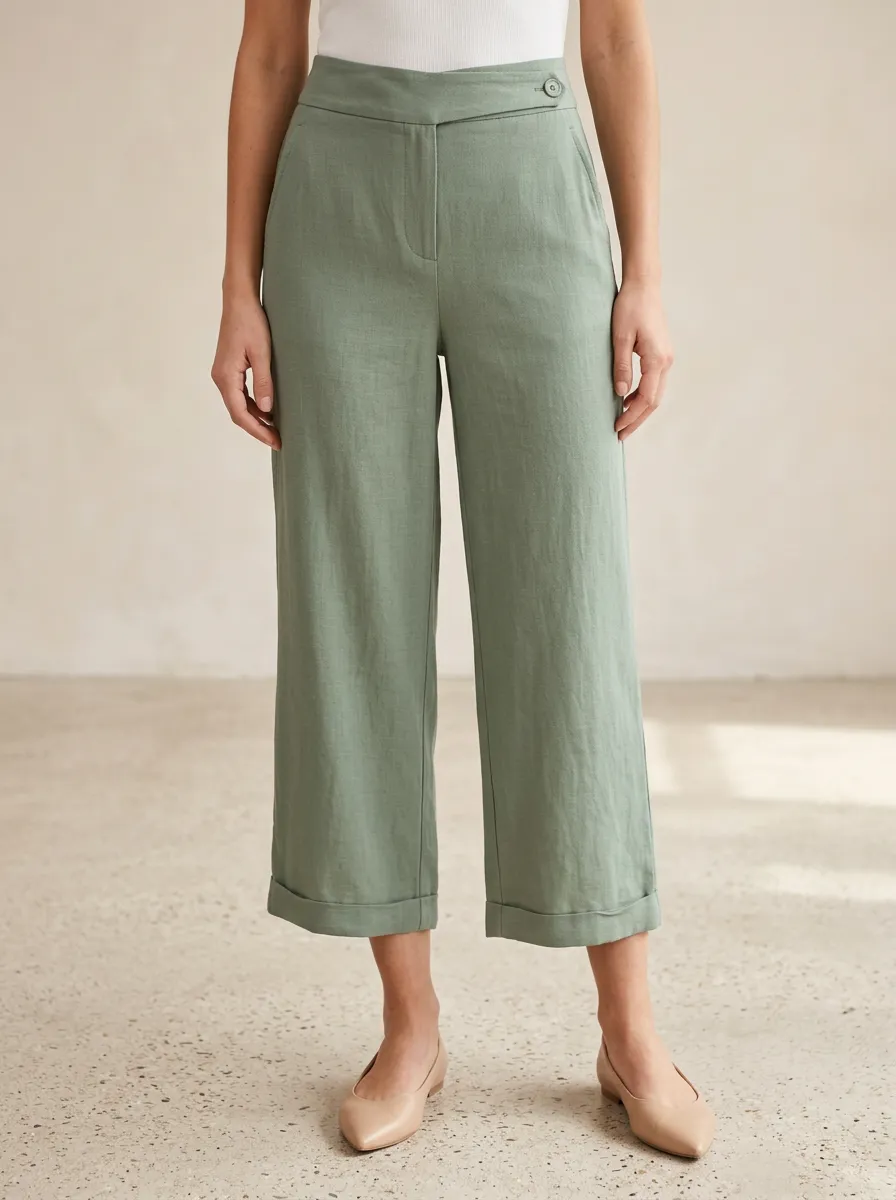 Relaxed Linen Blend Activewear Women's Cropped Pants