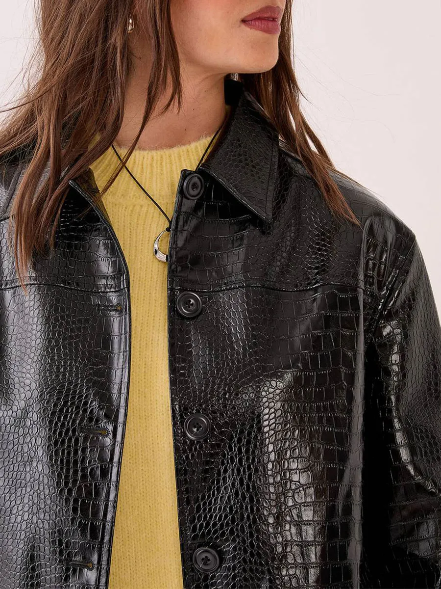 Black Patent Leather Oversized Biker Jacket