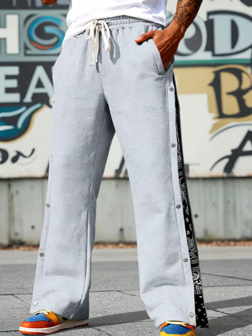 Men's Full Size Side Snap Wide Leg Pants