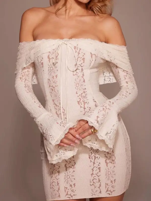 Gathered Detail Lace Mini Dress