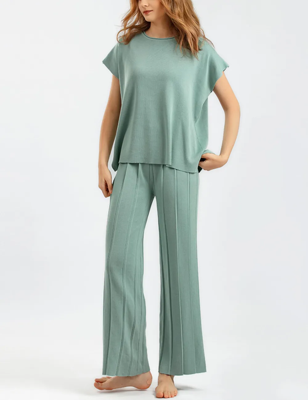 Women'S Sweater Set 2 Piece Lounge Set Knit Pullover Tops Vest High Waisted Pants