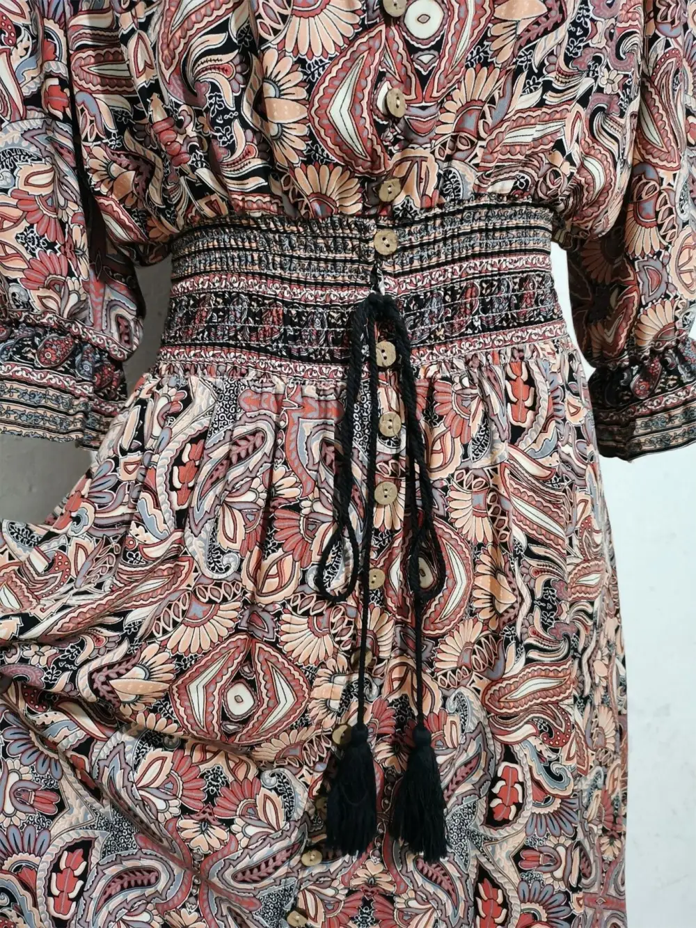 Paisley Print Slit Short Sleeve Midi Dress