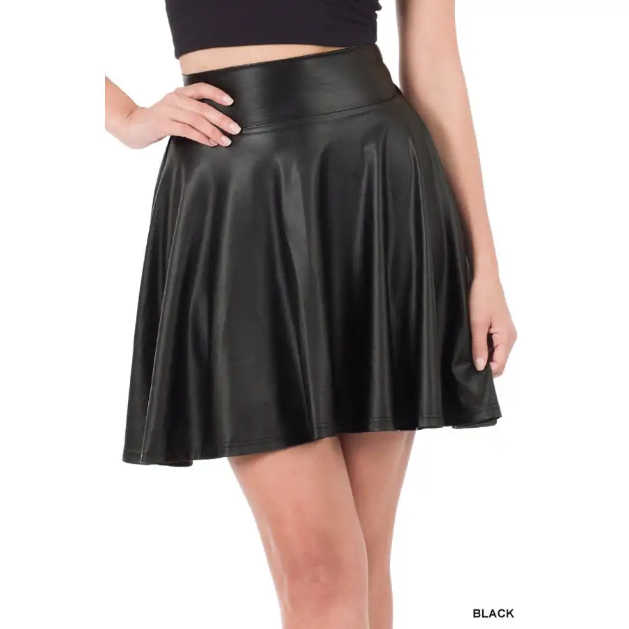 Vegan Leather High Waist Skater Skirt
