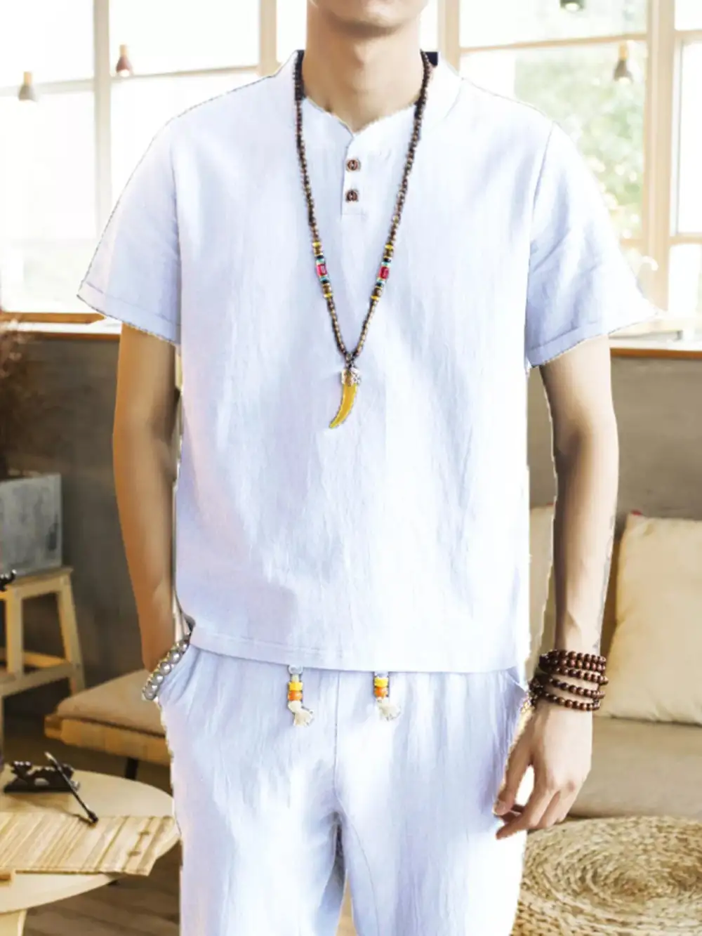 Men's Plus Size Button Detail Short Sleeve Top