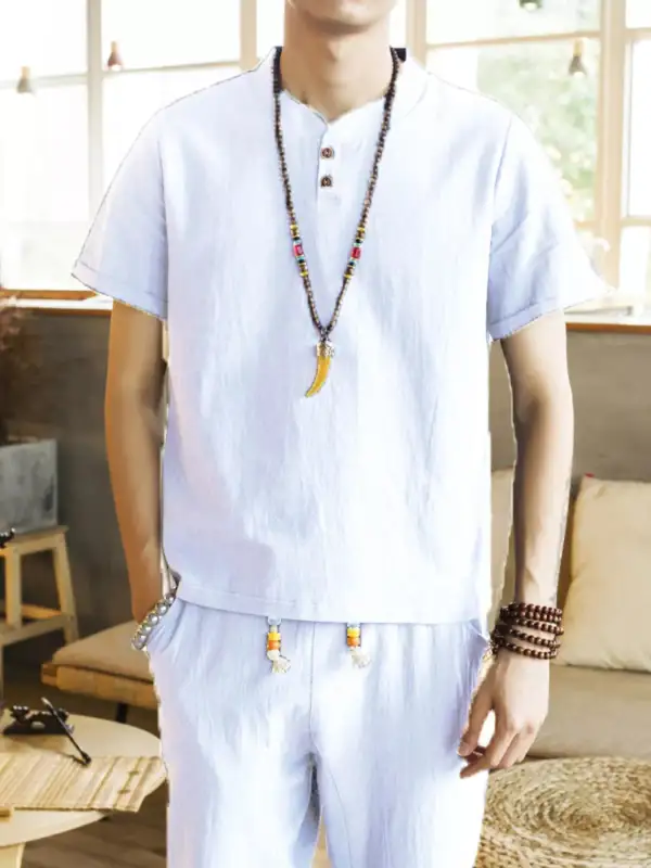 Men's Plus Size Button Detail Short Sleeve Top