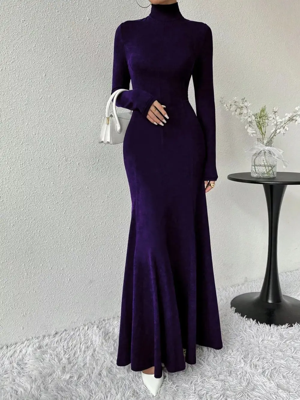 Polished Detail Long Sleeve Maxi Dress