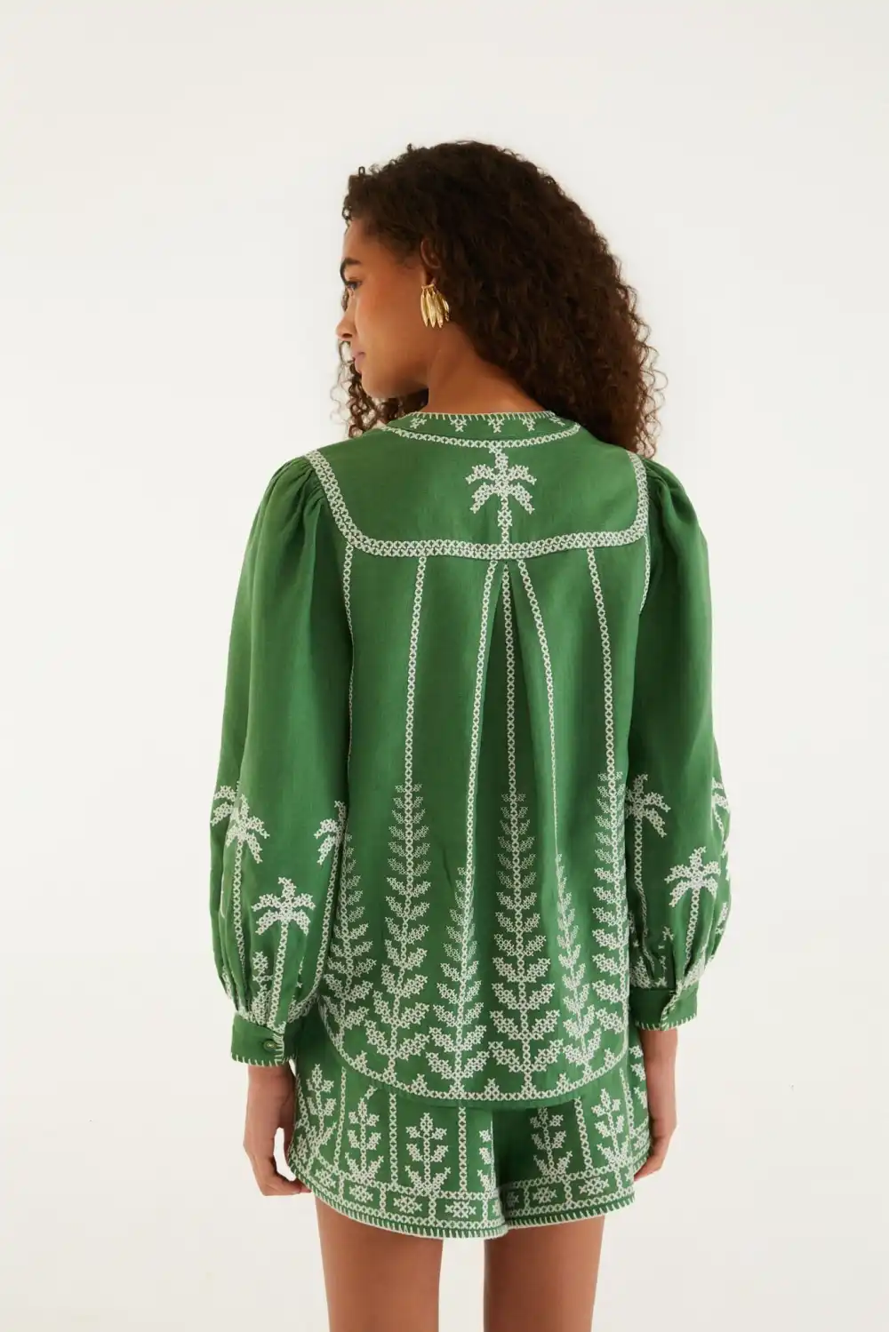 Classic Embroidered Floral Long-Sleeve Button-Front Blouse