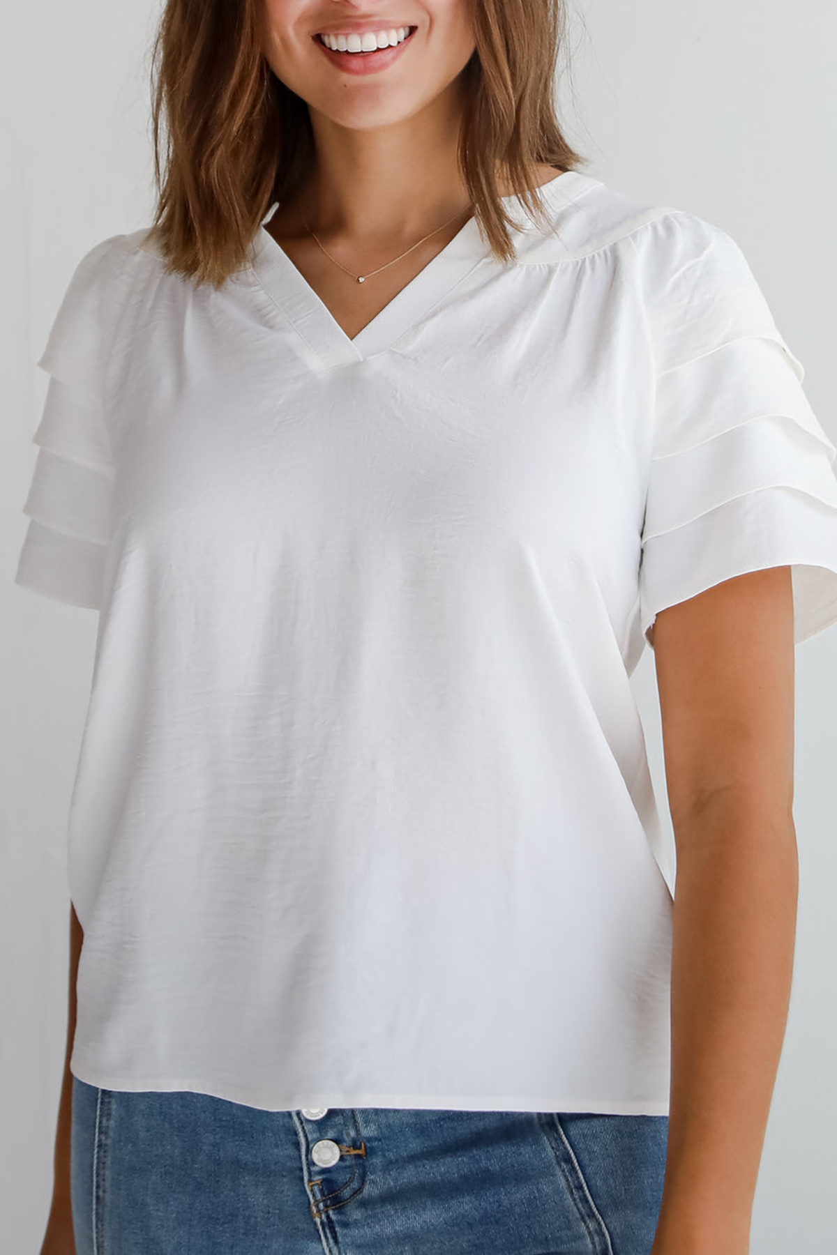 Adorably Captivating Off White Ruffle Sleeve Blouse